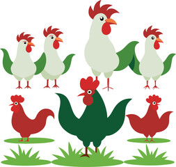 Stylized-Chicken Set-Stock-Illustration