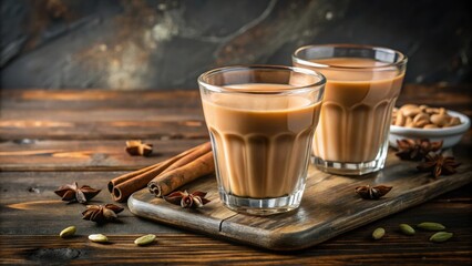 Traditional Indian masala chai served in glass cups, Indian, chai, tea, masala, traditional, beverage, drink, hot