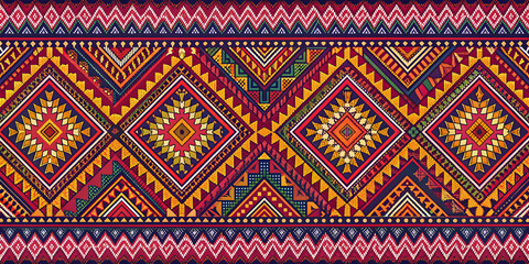 Seamless woven fabric pattern inspired by the indigenous culture of northeastern Thailand, weaving, traditional, textile