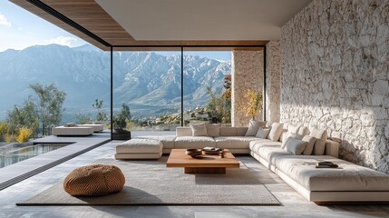 Modern Living Room with Mountain View Generative AI