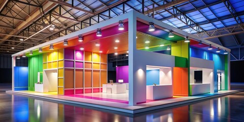Colorful and dynamic simulation of a product exhibition stand, , creative, drawing, simulation, scene, color, product