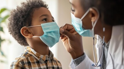 A Doctor Adjusting a Child's Face Mask