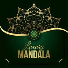 Golden arabesque pattern luxury mandala background with text space