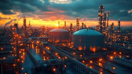 Industrial Refinery at Sunset Generative AI