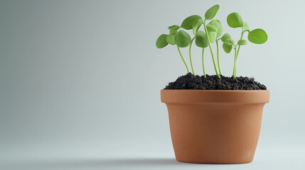 Peas sprout tree vegetable clay pot and soil miniature house plant botanical decoration