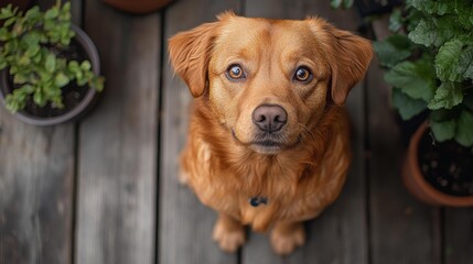 Golden Retriever Puppy Sitting on Deck Generative AI