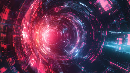 Fototapeta premium Digital cyber portal hologram circular machine space time. Dimensional Rift. Illustration