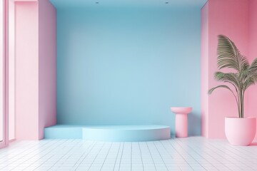 Minimal Pink Blue Room.