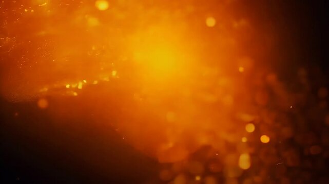 Glowing orange bokeh particles elegantly flickering black background forming seamless 4K loop visually overlay effect ideal cinematic animation video atmosphere 