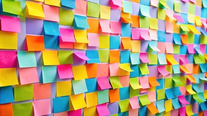 Colorful sticky notes covering a wall , organization, creativity, inspiration, reminder, office, brainstorming, memo