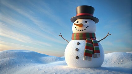 Obraz premium Snowman render with a carrot nose, scarf, and top hat, winter, holiday, cold, frosty, whimsical, seasonal, festive, snow