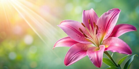 Fototapeta premium Beautiful pink lily flower closeup , Pink, Lily, Flower, Closeup,Natural, Beauty, Botanical, Garden, Petal, Flora, Blooming