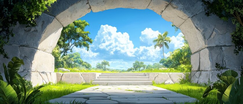 Serene Archway Leading to a Tropical Paradise