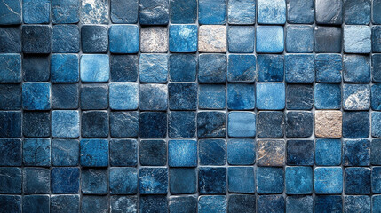 blue ceramic tile wall or floor with a geometric design, bringing to mind peace, serenity, and the ocean's depths. The symmetrical patterns add balance and timeless beauty