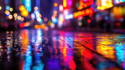 Fototapeta premium Abstract Blurry Neon City Street with Colorful Graffiti