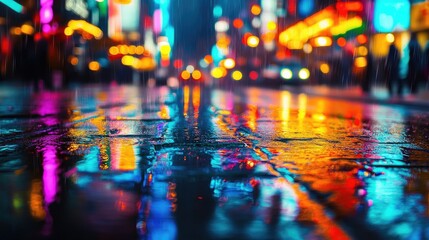 Abstract Blurry Neon City Street with Colorful Graffiti