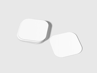 White Blank Square Beer Coaster Mockup 3D Rendering