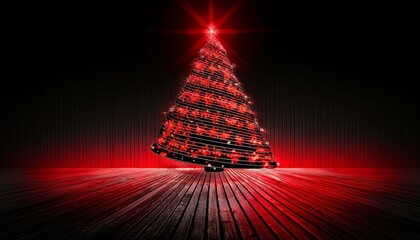 Red and black Christmas tree lights glowing in a dark room, 3D illustration for greeting cards or website banner