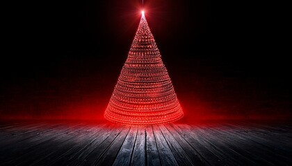 Red and black Christmas tree lights glowing in a dark room, 3D illustration for greeting cards or website banner