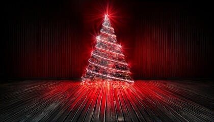 Red and black Christmas tree lights glowing in a dark room, 3D illustration for greeting cards or website banner