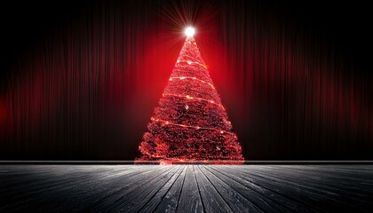 Red and black Christmas tree lights glowing in a dark room, 3D illustration for greeting cards or website banner