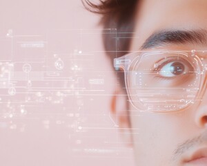 Close-Up of Asian Male Programmer Using Holographic Interface in Futuristic Virtual Reality Environment at Night