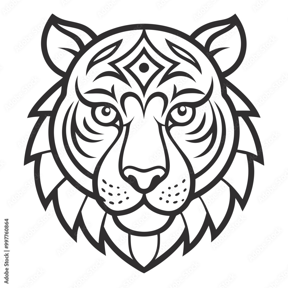 Wall mural Animal Tiger head Mandalas outline silhouette vector art illustration - Transparent Background