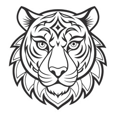 Animal Tiger head Mandalas outline silhouette vector art illustration - Transparent Background