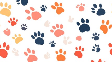 Obraz premium Vector Flat Illustration of Various Paw Prints. Pastel Color Palette on White Background