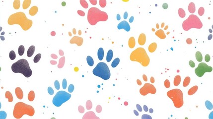 Vector Flat Illustration of Various Paw Prints. Pastel Color Palette on White Background