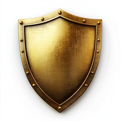 striking golden shield showcases a polished metallic surface with a white backdrop, highlighting its protective qualities and elegant design