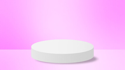 Realistic white cylinder pedestal podium on Pink gradient background. Vector rendering geometric forms design. Minimal scene. shadow. Stage showcase, Mockup product display.