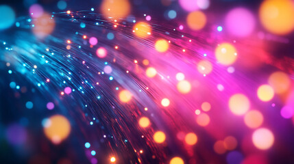 Fototapeta premium Colorful cables and wires illuminated by vibrant lights create a dynamic and lively atmosphere, symbolizing connectivity and innovation in engineering, technology, and modern communication systems