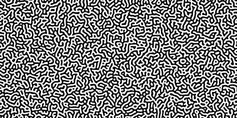 Turing reaction diffusion monochrome seamless pattern with chaotic motion .Linear design with biological shapes. Organic lines in memphis. abstract turing organic wallpaper background .	