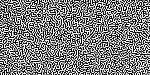 Turing reaction diffusion monochrome seamless pattern with chaotic motion .Linear design with biological shapes. Organic lines in memphis. abstract turing organic wallpaper background .	