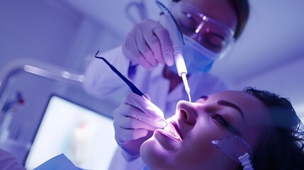 Dentist using dental laser for root canal treatment