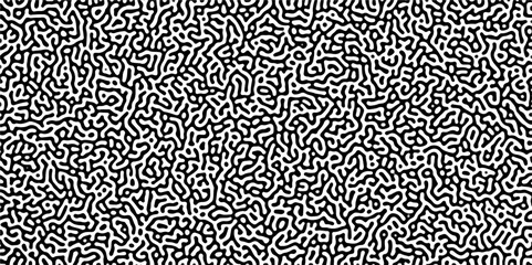 Turing reaction diffusion monochrome seamless pattern with chaotic motion .Linear design with biological shapes. Organic lines in memphis. abstract turing organic wallpaper background .	