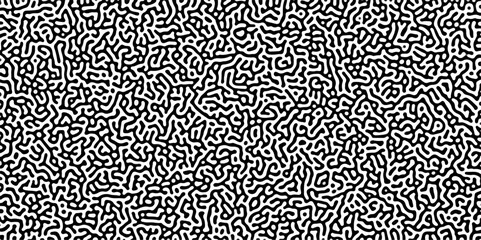 Turing reaction diffusion monochrome seamless pattern with chaotic motion .Linear design with biological shapes. Organic lines in memphis. abstract turing organic wallpaper background .	