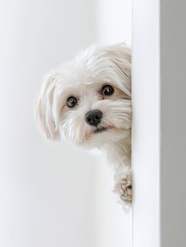Dog Peeking Around Corner.