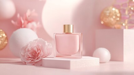 Elegant Pink Perfume Bottle on Soft Background