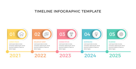 Horizontal timeline infographic template with five parts
