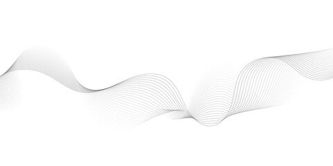 Abstract grey, white smooth element swoosh speed wave modern stream background. Wave with lines created using blend tool. Abstract frequency sound wave lines and twisted curve lines background.	