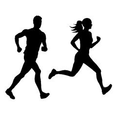 Male and Female Jogging Silhouette Vector Transparent Background