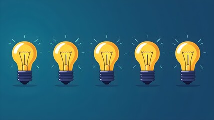 A series of light bulbs in a flat design, each glowing progressively brighter, symbolizing the evolution of innovative ideasClean lines, minimalist background