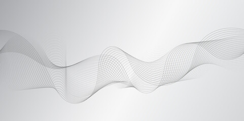 Abstract grey, white smooth element swoosh speed wave modern stream background. Wave with lines created using blend tool. Abstract frequency sound wave lines and twisted curve lines background.	