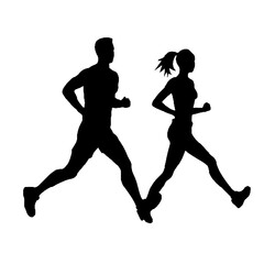 Silhouette of Runners Men and Women Vector Transparent Background