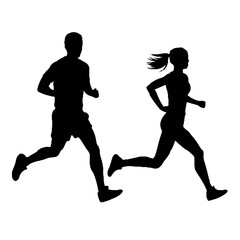 Silhouette of Runners Men and Women Vector Transparent Background