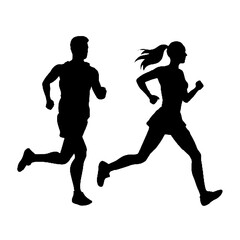 Silhouette of Runners Men and Women Vector Transparent Background