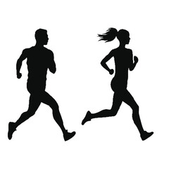 Silhouette of Runners Men and Women Vector Transparent Background