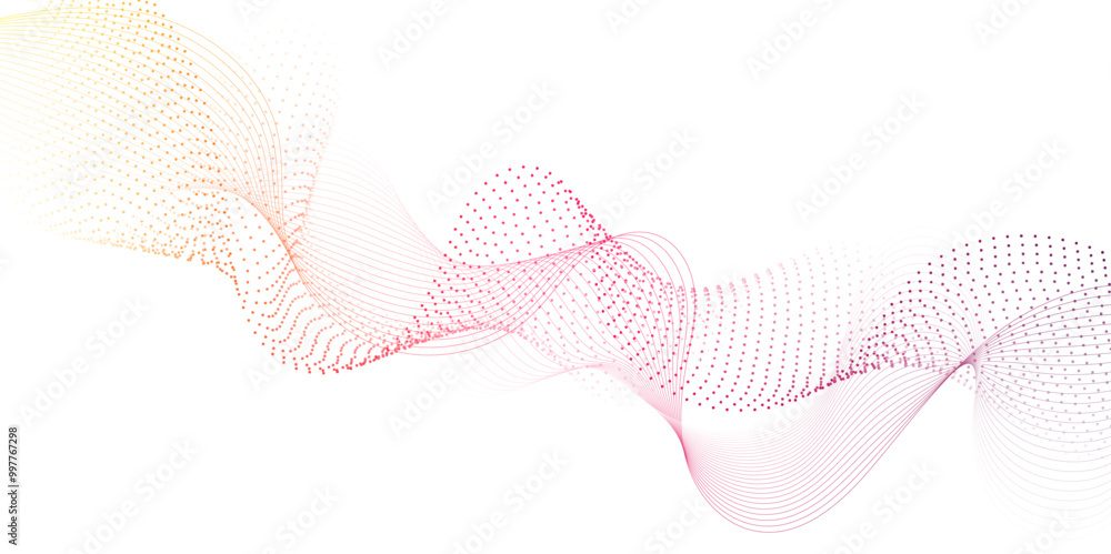 Fototapete Abstract pink smooth element swoosh speed wave modern stream background. Wave with lines and dots created using blend tool. Abstract frequency sound wave lines and twisted curve lines background.	